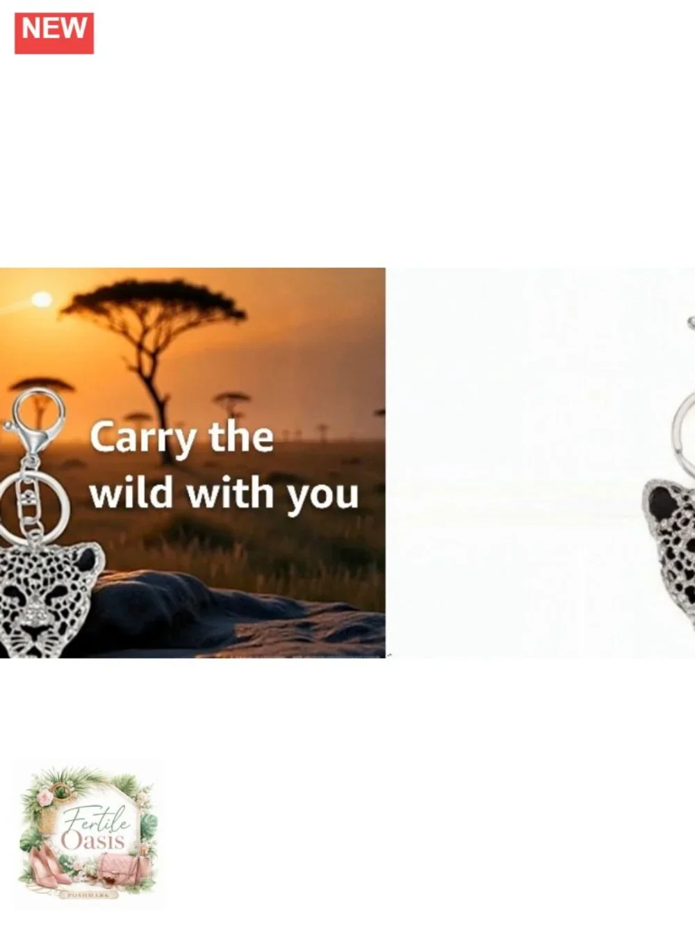 Rhinestone Leopard Head Keychain Purse Charm Pendant